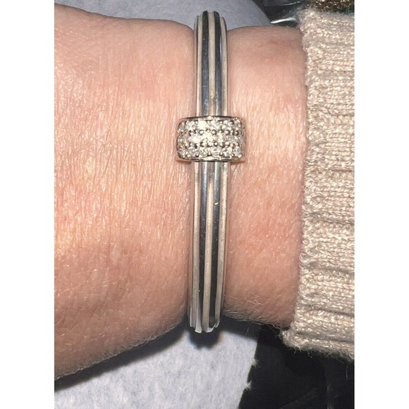Slane & Slane Sterling Silver Diamond In 10k Gold Clasp Hinged Bracelet 43 G - Picture 3 of 16